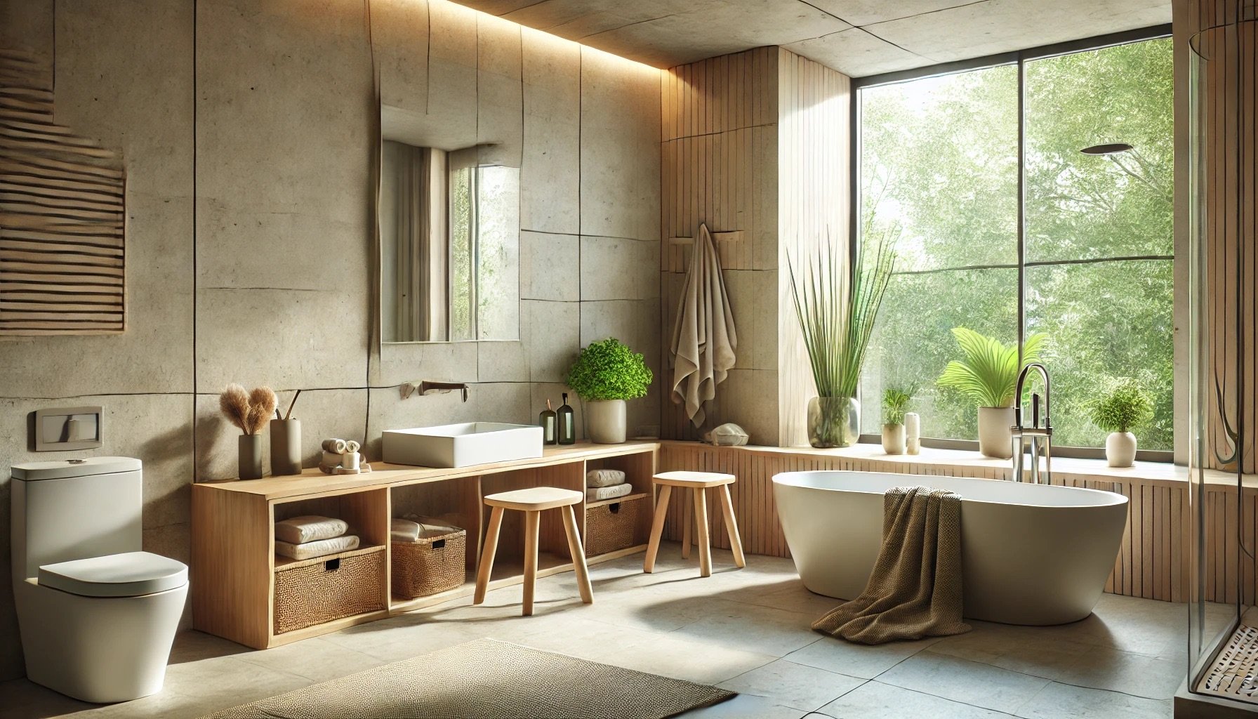 Salle de bain contemporaine avec vue sur la nature