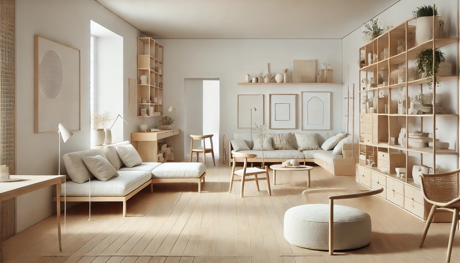 Salon épuré avec espaces modulables et décoration contemporaine