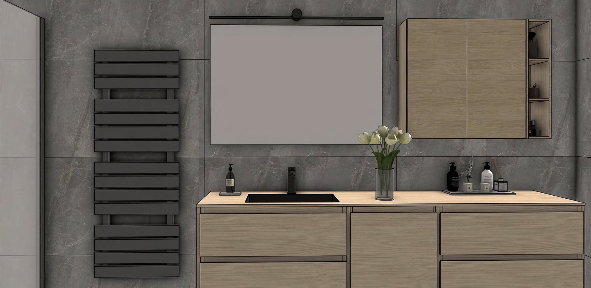 vue 3d plan de la salle de bain par Corsica Design architecte