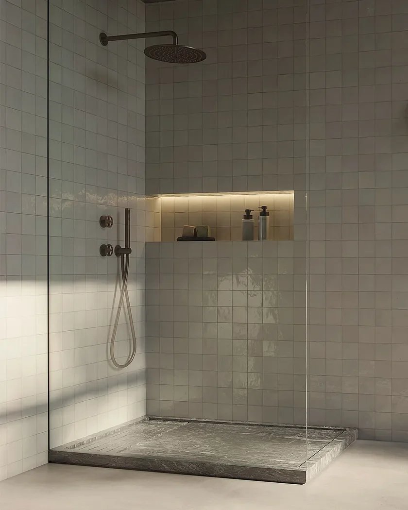 Douche à l’italienne avec lumière indirecte – Ambiance zen et contemporaine