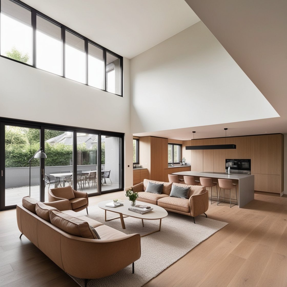 Un intérieur moderne et lumineux après rénovation, mettant en valeur des finitions soignées et un espace de vie ouvert.