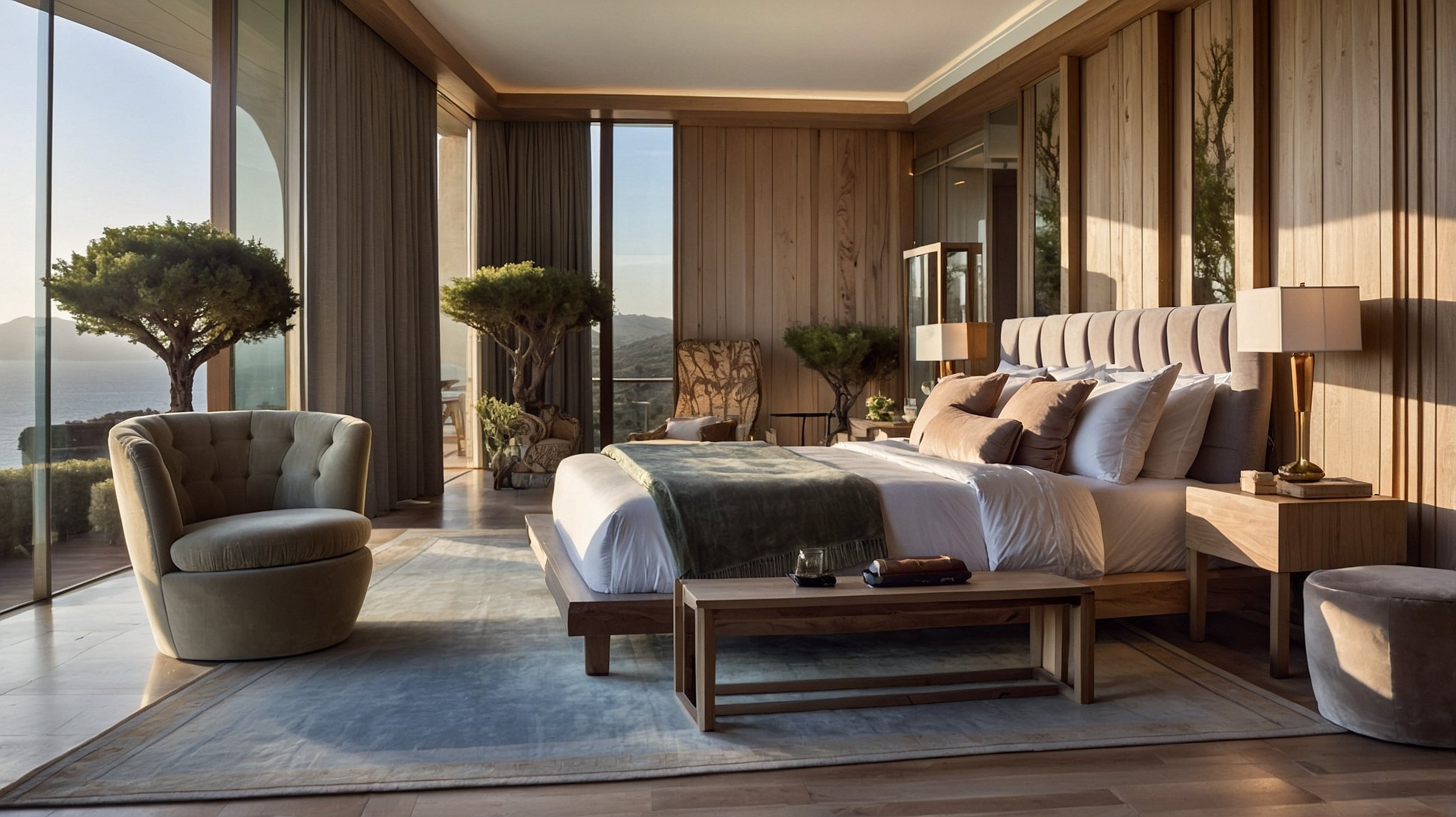 Chambre avec lit orienté vers la mer