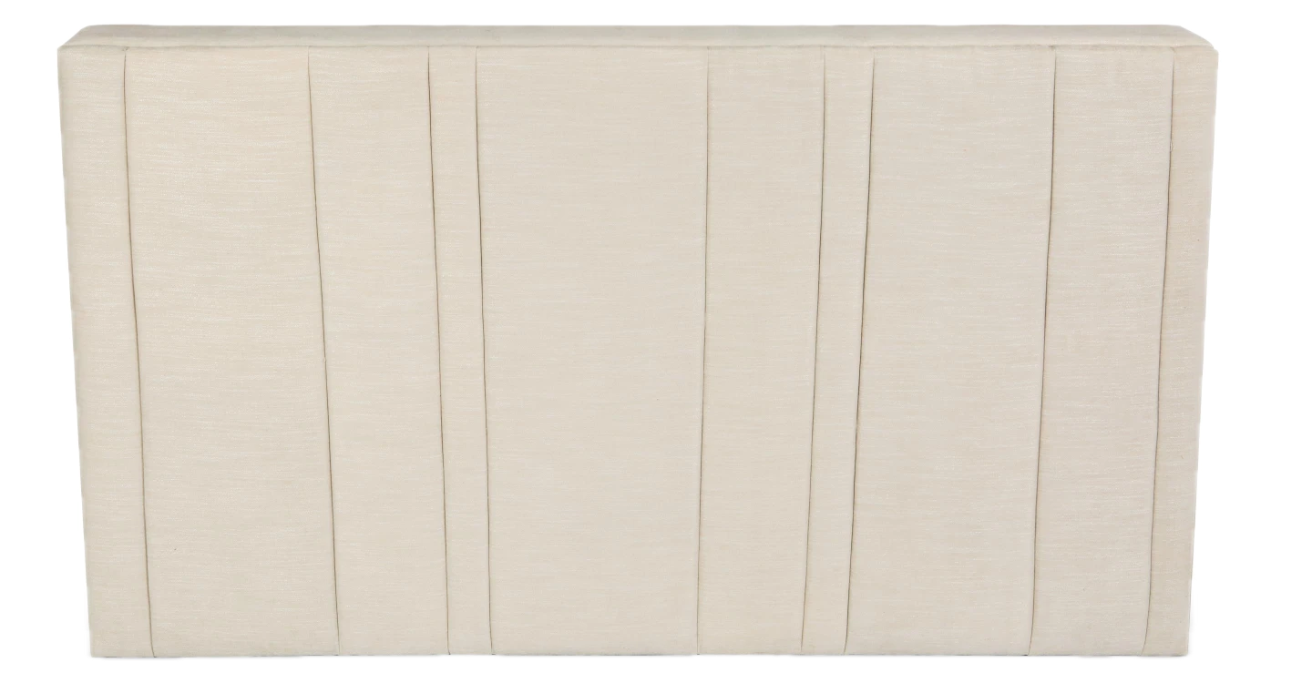 Tête de lit Infinity en bois et tissu crème vanille avec rangements intégrés, design minimaliste et élégant.