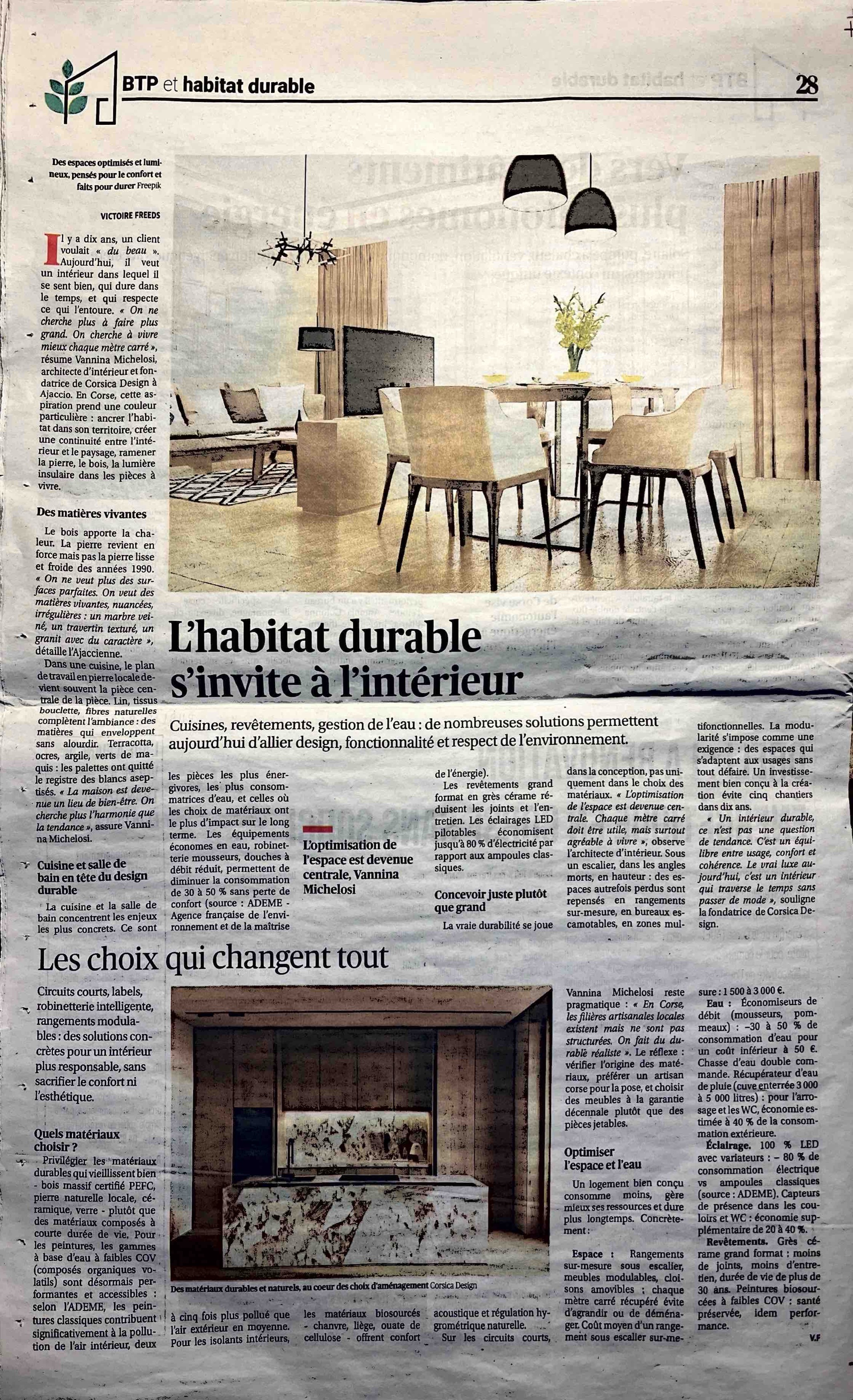 Article Corse-Matin sur l'habitat durable